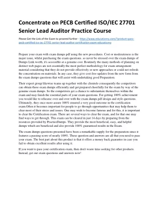 Concentrate on PECB Certified ISO/IEC 27701 Senior Lead Auditor Practice Course