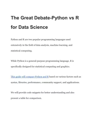 The Great Debate-Python vs R for Data Science