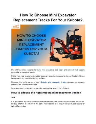 How To Choose Mini Excavator Replacement Tracks For Your Kubota?
