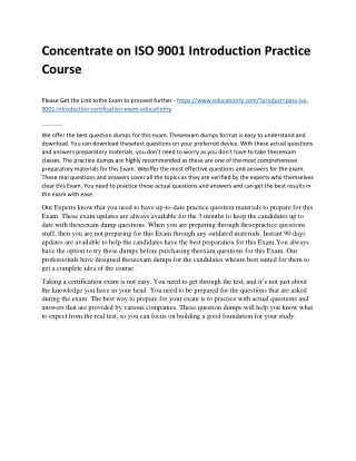 Concentrate on ISO 9001 Introduction Practice Course
