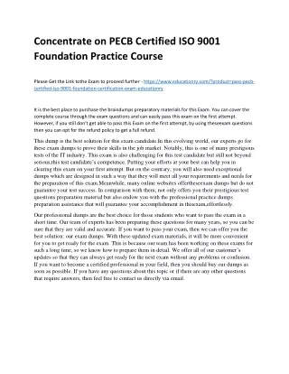 Concentrate on PECB Certified ISO 9001 Foundation Practice Course