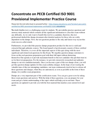 Concentrate on PECB Certified ISO 9001 Provisional Implementer Practice Course