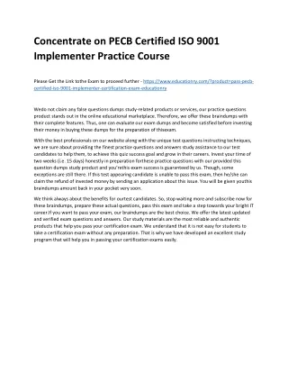 Concentrate on PECB Certified ISO 9001 Implementer Practice Course