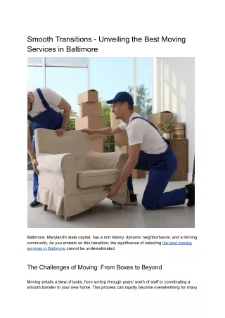 Smooth Transitions - Unveiling the Best Moving Services in Baltimore