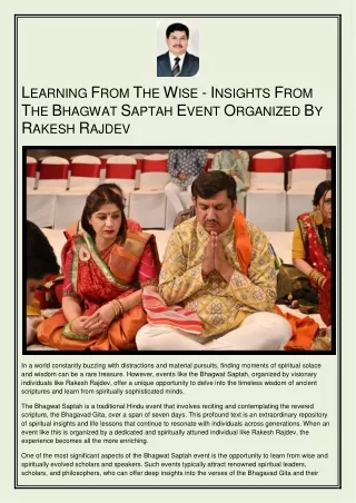 Learning From The Wise - Insights From The Bhagwat Saptah Event Organized By Rakesh Rajdev