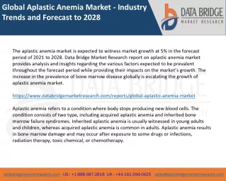 Global Aplastic Anemia Market - Industry Trends and Forecast to 2028