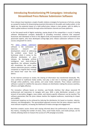 Introducing Revolutionizing PR Campaigns Introducing Streamlined Press Release Submission Software