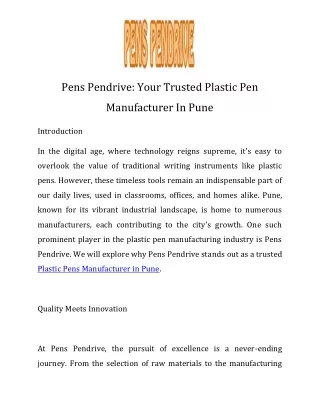 Plastic Pens Manufacturer in Pune Call-9870270565