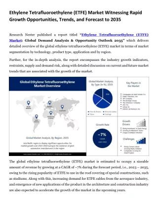 Ethylene Tetrafluoroethylene (ETFE) Market Forecast: Promising Growth 2035