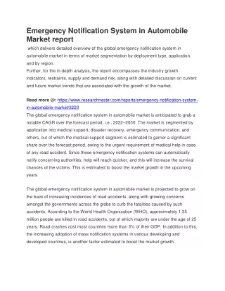 Emergency Notification System in Automobile Market report