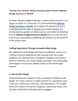 “Elevate Your Brand's Online Presence with Premier Website Design Services in Nashik”
