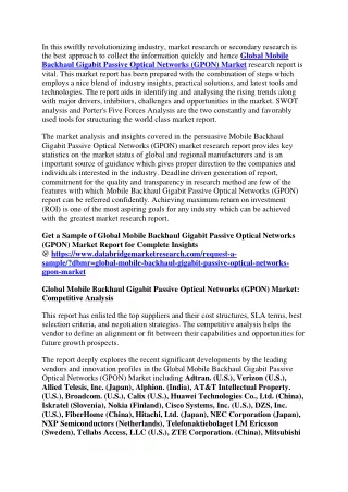 Global Mobile Backhaul Gigabit Passive Optical Networks (GPON) Market