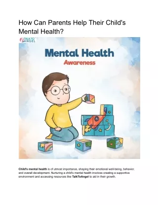 How Can Parents Help Their Child's Mental Health