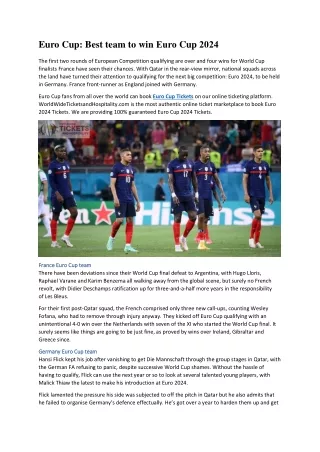 Euro Cup Best team to win Euro Cup 2024