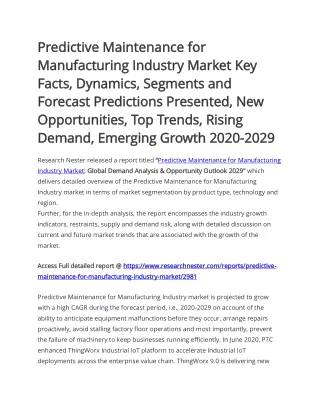 Predictive Maintenance for Manufacturing Industry Market Top Trends 2029