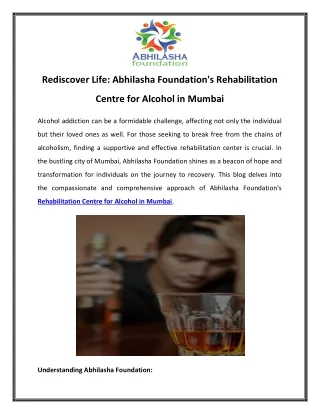 Rediscover Life Abhilasha Foundation's Rehabilitation Centre for Alcohol in Mumbai