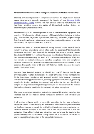 Ethylene Oxide Sterilant Residual Testing Services