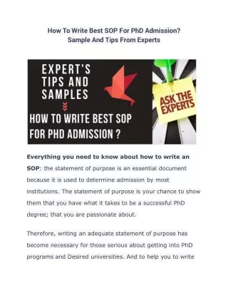 How To Write Best SOP For PhD Admission Sample And Tips From Experts