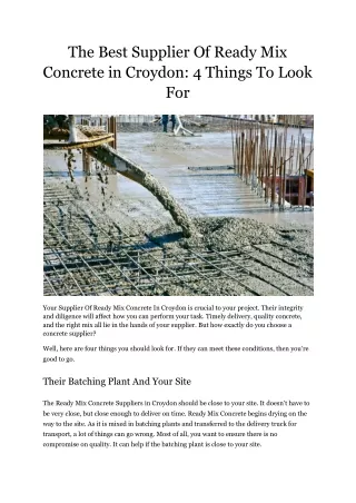 The Best Supplier Of Ready Mix Concrete in Croydon_ 4 Things To Look For.docx