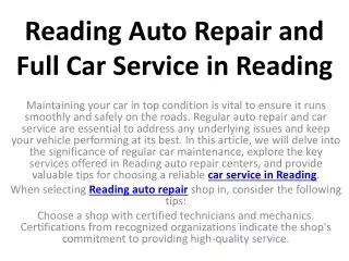 Reading Auto Repair and Full Car Service in Reading