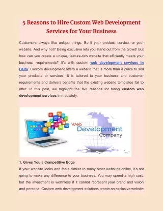 5 Reasons to Hire Custom Web Development Services