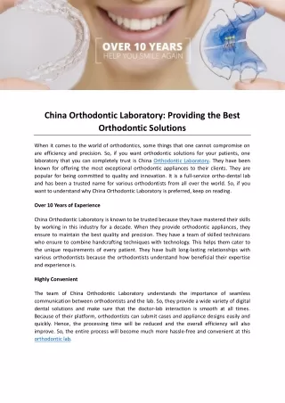 China Orthodontic Laboratory: Providing the Best Orthodontic Solutions