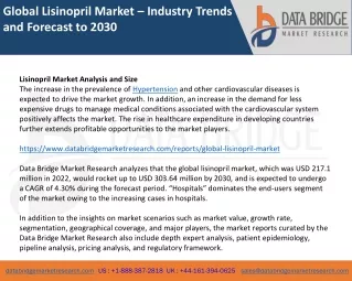 Global Lisinopril Market – Industry Trends and Forecast to 2030