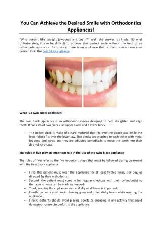 You Can Achieve the Desired Smile with Orthodontics Appliances!