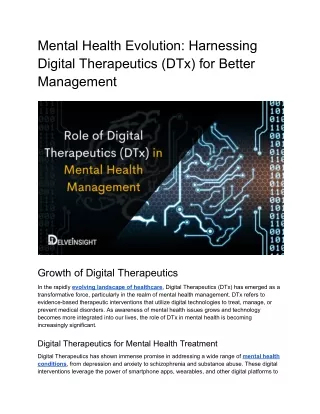 Role of Digital Therapeutics (DTx) in Mental Health Management