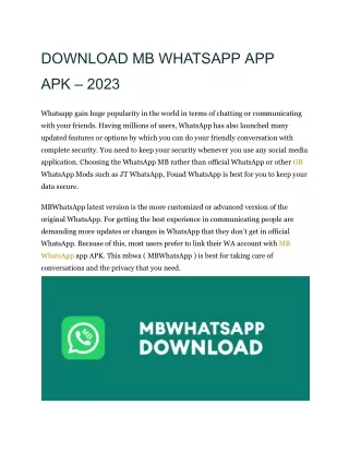 DOWNLOAD MB WHATSAPP APP APK – 2023