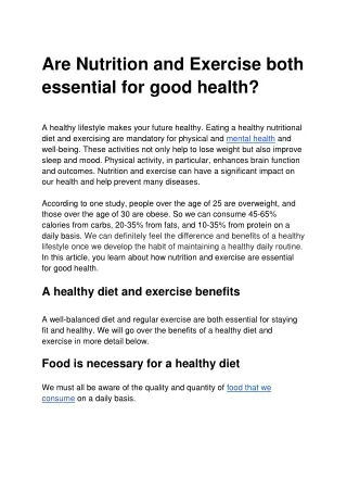 Are Nutrition and Exercise both essential for good health