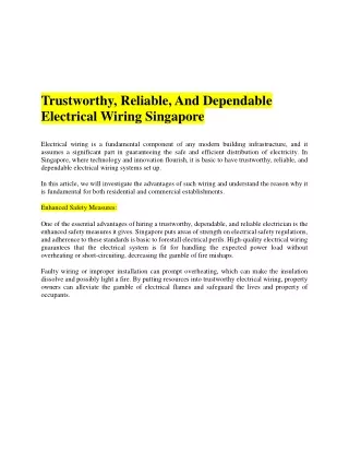 Trustworthy, Reliable, And Dependable Electrical Wiring Singapore