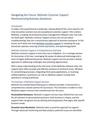 Navigating the Future How NetSuite Customer Support is Revolutionizing Business Assistance