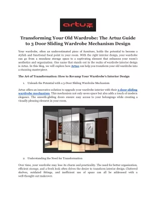 Transforming Your Old Wardrobe - The Artuz Guide to 3 Door Sliding Wardrobe Mechanism Design