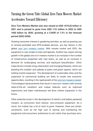 Global Zero Turn Mowers Market Accelerates Toward Efficiency