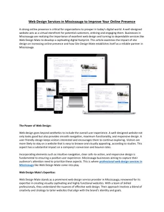 Web Design Services in Mississauga to Improve Your Online Presence