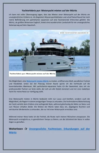 Yachterlebnis pur Motoryacht mieten auf der Müritz