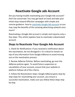 Reactivate Google ads Account
