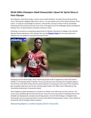 NCAA 200m Champion Udodi Onwuzurike's Quest for Sprint Glory in Paris Olympic