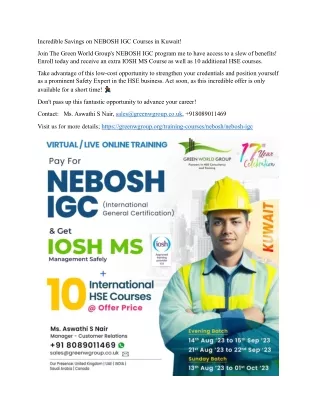 Incredible Savings on NEBOSH IGC Courses in Kuwait