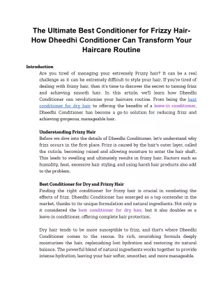 The Ultimate Best Conditioner for Frizzy Hair- How Dheedhi Conditioner Can Transform Your Haircare Routine
