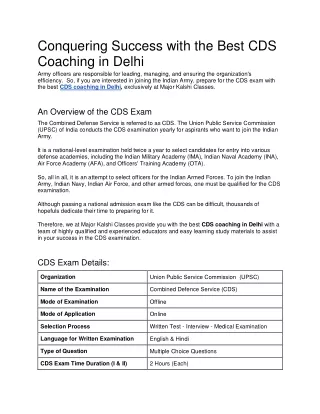 Conquering Success with the Best CDS Coaching in Delhi