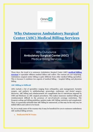 Why Outsource Ambulatory Surgical Center Medical Billing Services