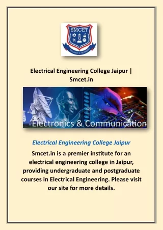 Electrical Engineering College Jaipur | Smcet.in