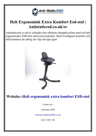 Helt Ergonomisk Extra Komfort Esd-stol  Antistaticesd.co.uk sv