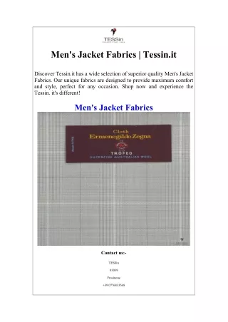 Men's Jacket Fabrics  Tessin.it