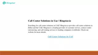 Call Center Solutions in Uae  Ringstar.io