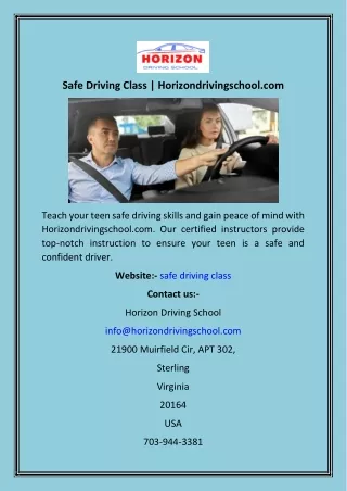 Safe Driving Class  Horizondrivingschool