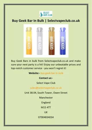 Buy Geek Bar In Bulk  Selectvapeclub.co.uk