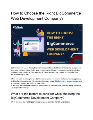 How to Choose the Right BigCommerce Web Development Company?